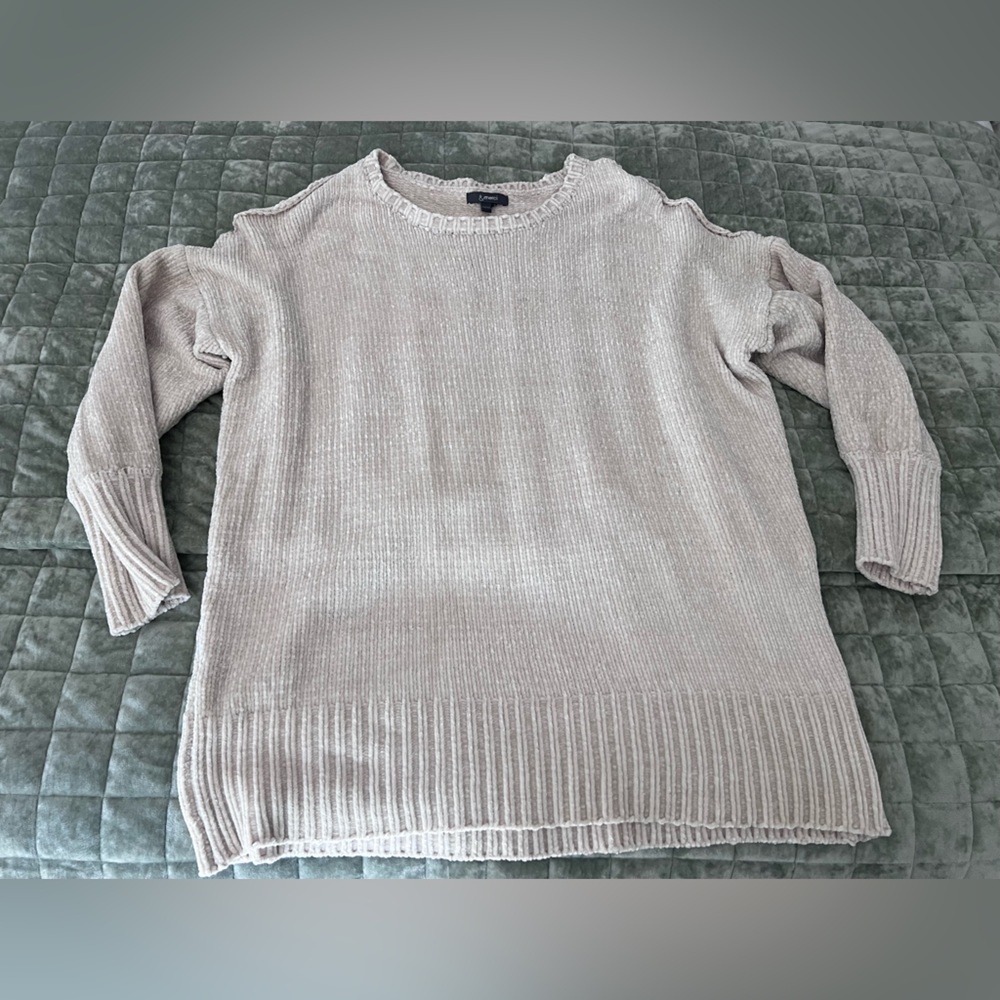 Women's Cream Chenille Peep Shoulder Sweater